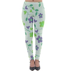 Green Vintage Flowers Lightweight Velour Leggings