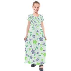 Green Vintage Flowers Kids  Short Sleeve Maxi Dress by snowwhitegirl