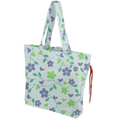 Green Vintage Flowers Drawstring Tote Bag