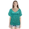 Aqua Glitter V-Neck Flutter Sleeve Top View1