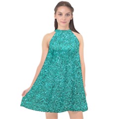 Aqua Glitter Halter Neckline Chiffon Dress  by snowwhitegirl