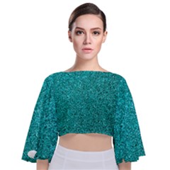 Aqua Glitter Tie Back Butterfly Sleeve Chiffon Top by snowwhitegirl