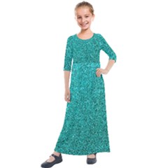 Aqua Glitter Kids  Quarter Sleeve Maxi Dress