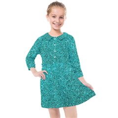 Aqua Glitter Kids  Quarter Sleeve Shirt Dress