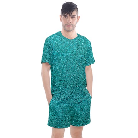 Aqua Glitter Men s Mesh Tee And Shorts Set by snowwhitegirl