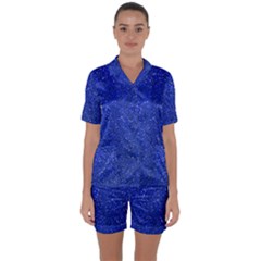 Blue Glitter Satin Short Sleeve Pyjamas Set by snowwhitegirl