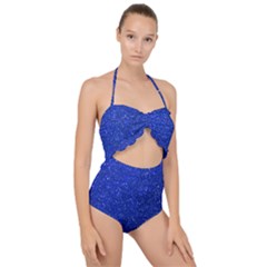 Blue Glitter Scallop Top Cut Out Swimsuit