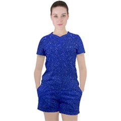 Blue Glitter Women s Tee And Shorts Set