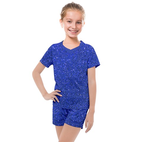 Blue Glitter Kids  Mesh Tee And Shorts Set by snowwhitegirl