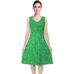 Green Glitter V-neck Midi Sleeveless Dress  by snowwhitegirl