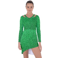 Green Glitter Asymmetric Cut-out Shift Dress