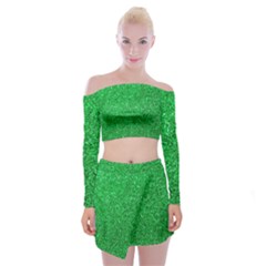 Green Glitter Off Shoulder Top With Mini Skirt Set by snowwhitegirl