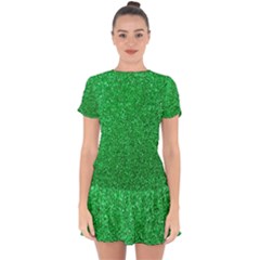 Green Glitter Drop Hem Mini Chiffon Dress by snowwhitegirl