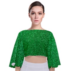 Green Glitter Tie Back Butterfly Sleeve Chiffon Top by snowwhitegirl