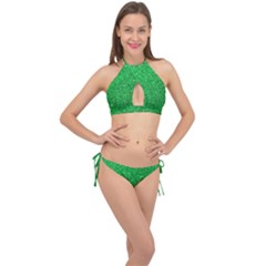 Green Glitter Cross Front Halter Bikini Set