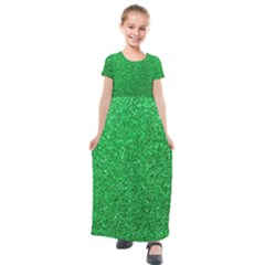 Green Glitter Kids  Short Sleeve Maxi Dress