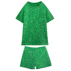 Green Glitter Kids  Swim Tee And Shorts Set by snowwhitegirl