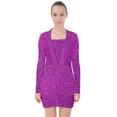 Pink  Glitter V-neck Bodycon Long Sleeve Dress by snowwhitegirl