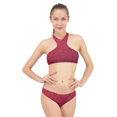 Red  Glitter High Neck Bikini Set