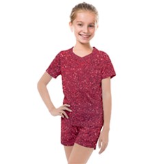 Red  Glitter Kids  Mesh Tee And Shorts Set