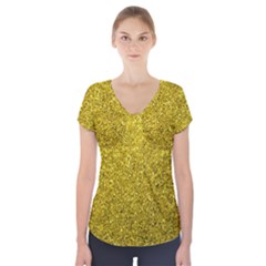 Gold  Glitter Short Sleeve Front Detail Top by snowwhitegirl