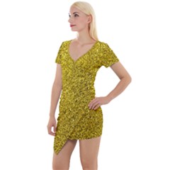 Gold  Glitter Short Sleeve Asymmetric Mini Dress