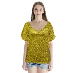 Gold  Glitter V-neck Flutter Sleeve Top by snowwhitegirl