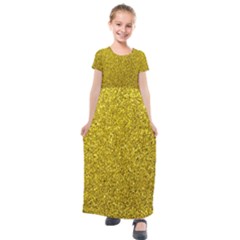 Gold  Glitter Kids  Short Sleeve Maxi Dress