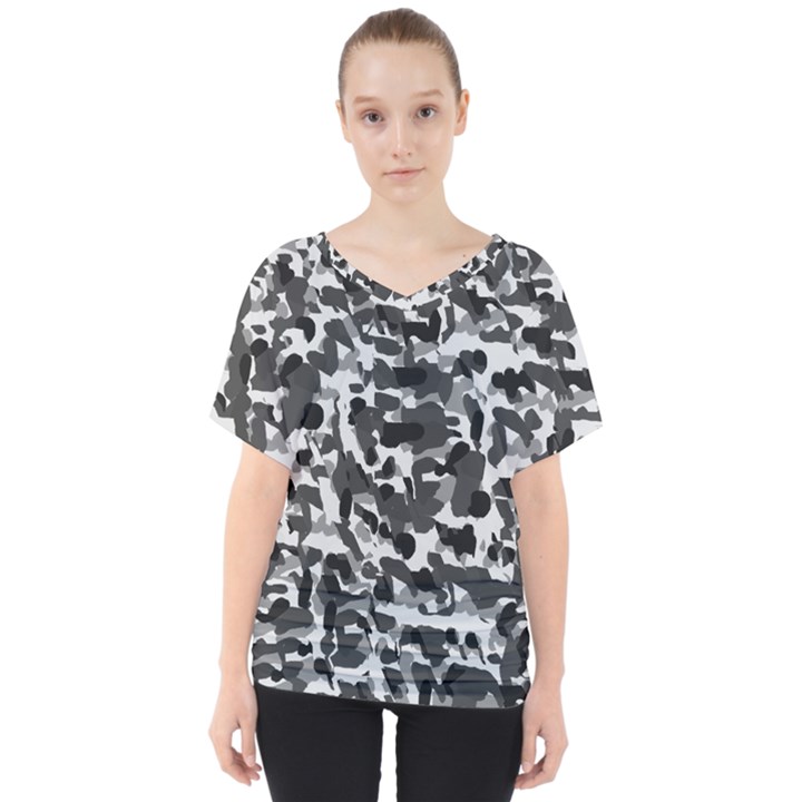 Grey Camo V-Neck Dolman Drape Top