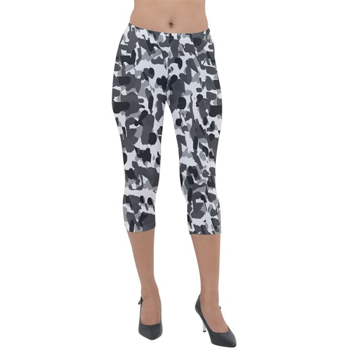 Grey Camo Lightweight Velour Capri Leggings 