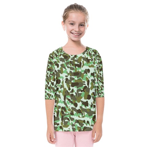 Brownish Green Camo Kids  Quarter Sleeve Raglan Tee by snowwhitegirl