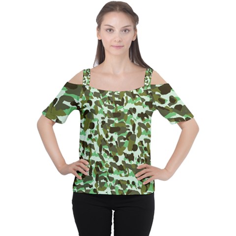 Brownish Green Camo Cutout Shoulder Tee by snowwhitegirl