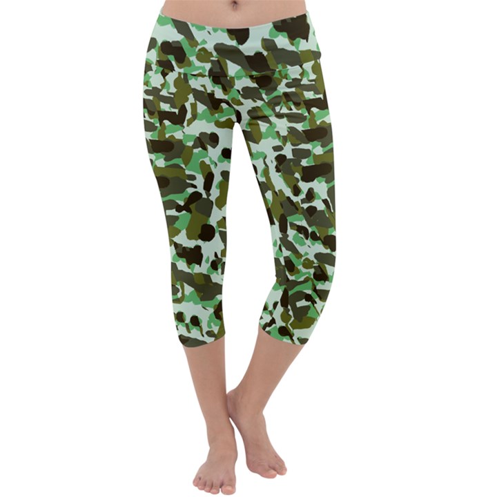 Brownish Green Camo Capri Yoga Leggings