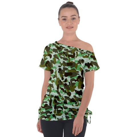 Brownish Green Camo Tie-up Tee by snowwhitegirl