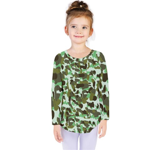 Brownish Green Camo Kids  Long Sleeve Tee by snowwhitegirl