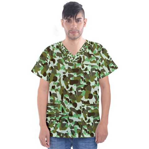 Brownish Green Camo Men s V-neck Scrub Top by snowwhitegirl