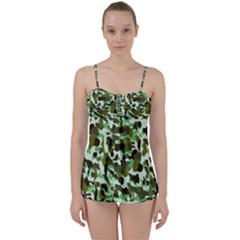 Brownish Green Camo Babydoll Tankini Set by snowwhitegirl