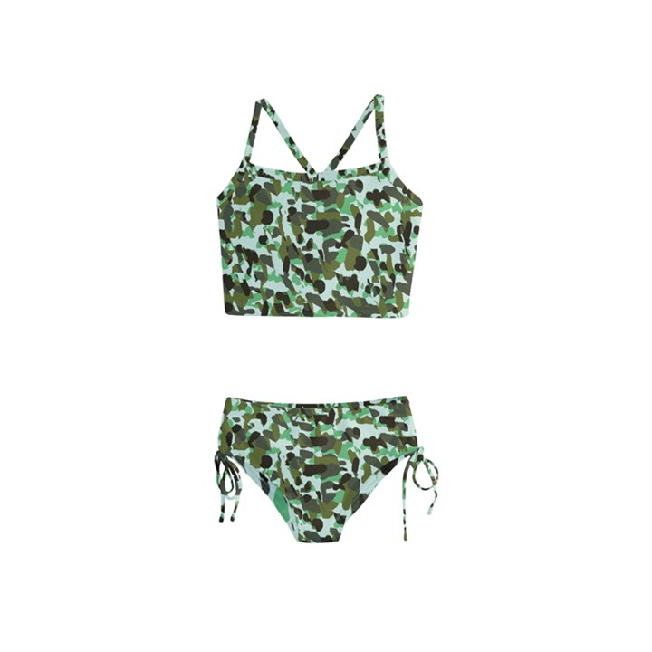 Brownish Green Camo Girls  Tankini Swimsuit