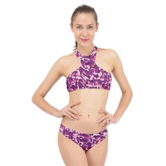 Pink Camo High Neck Bikini Set by snowwhitegirl