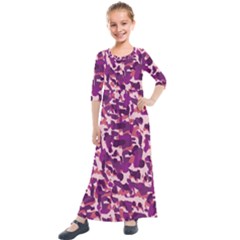 Pink Camo Kids  Quarter Sleeve Maxi Dress