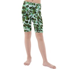 Green Camo Kids  Mid Length Swim Shorts