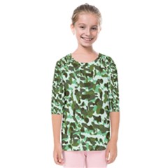 Green Camo Kids  Quarter Sleeve Raglan Tee