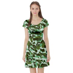 Green Camo Short Sleeve Skater Dress