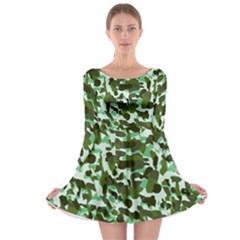 Green Camo Long Sleeve Skater Dress