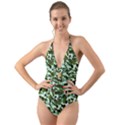 Green Camo Halter Cut-Out One Piece Swimsuit View1