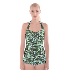 Green Camo Boyleg Halter Swimsuit 