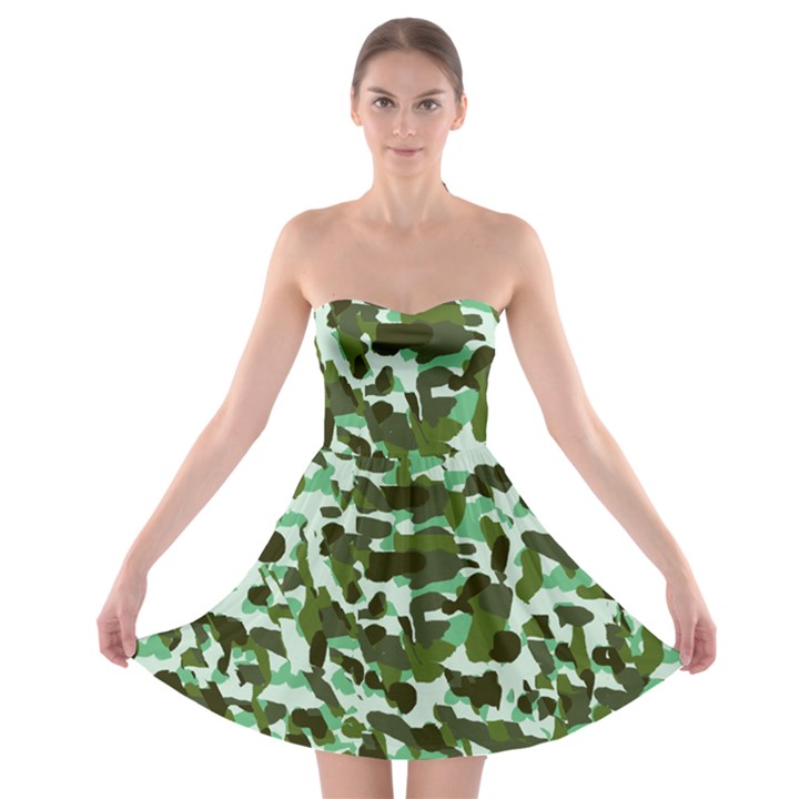 Green Camo Strapless Bra Top Dress