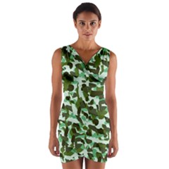 Green Camo Wrap Front Bodycon Dress