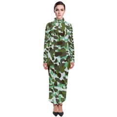 Green Camo Turtleneck Maxi Dress