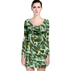 Green Camo Long Sleeve Velvet Bodycon Dress